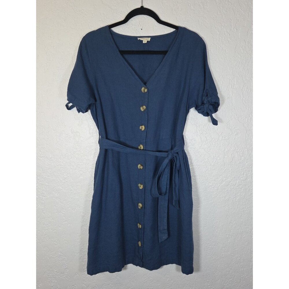 Jennifer & Grace Size M Linen Blend Button Down Belted Dress Minimalist Preppy